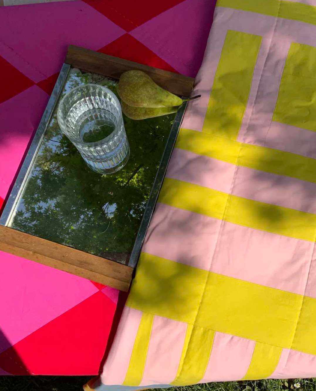 Quiltdecke citron/rosa