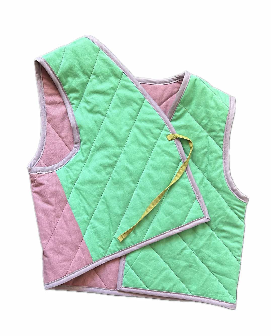 Quilt Weste - Streifen oliv/pflaume