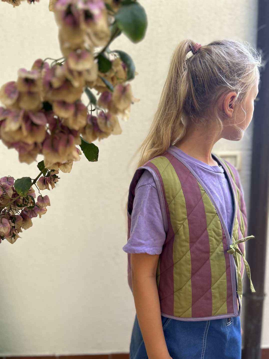 Quilt Weste - Streifen oliv/pflaume