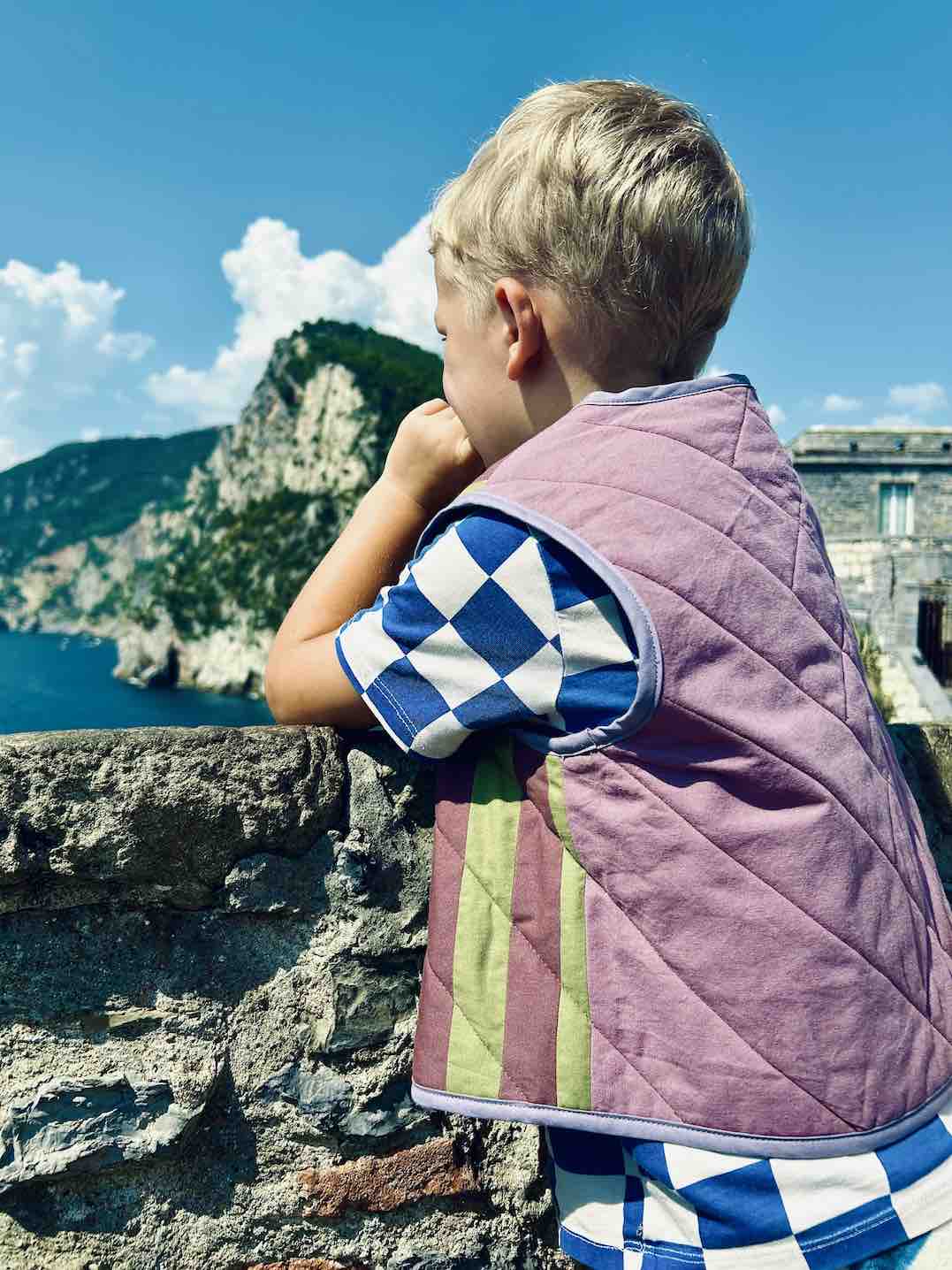 Quilt Weste - Streifen oliv/pflaume