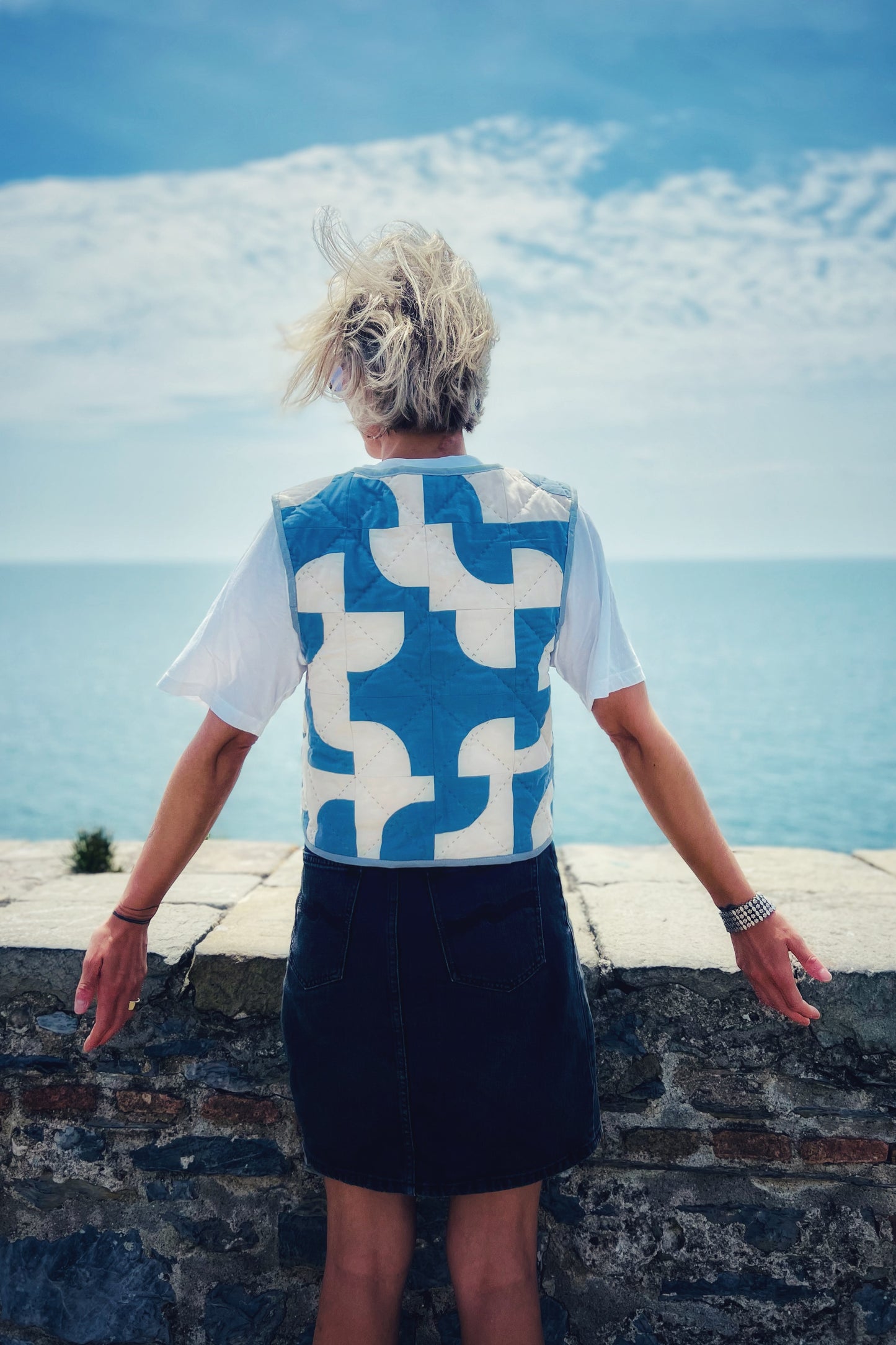 Quilt Weste - blau/creme