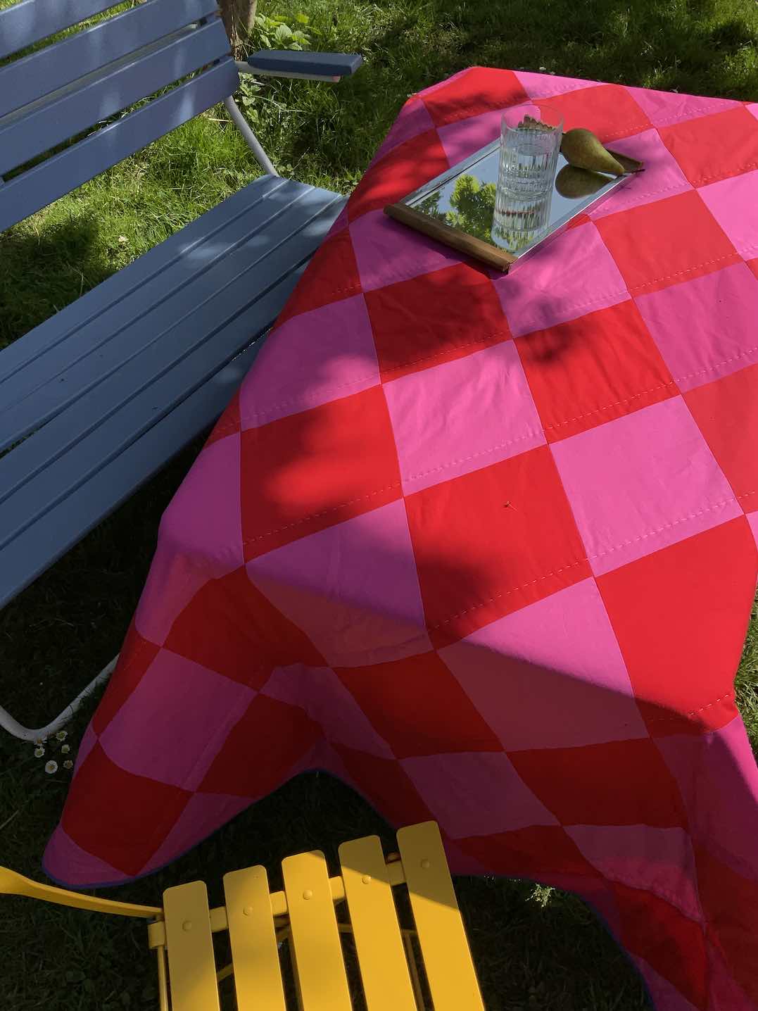 Quiltdecke Rauten rot/pink