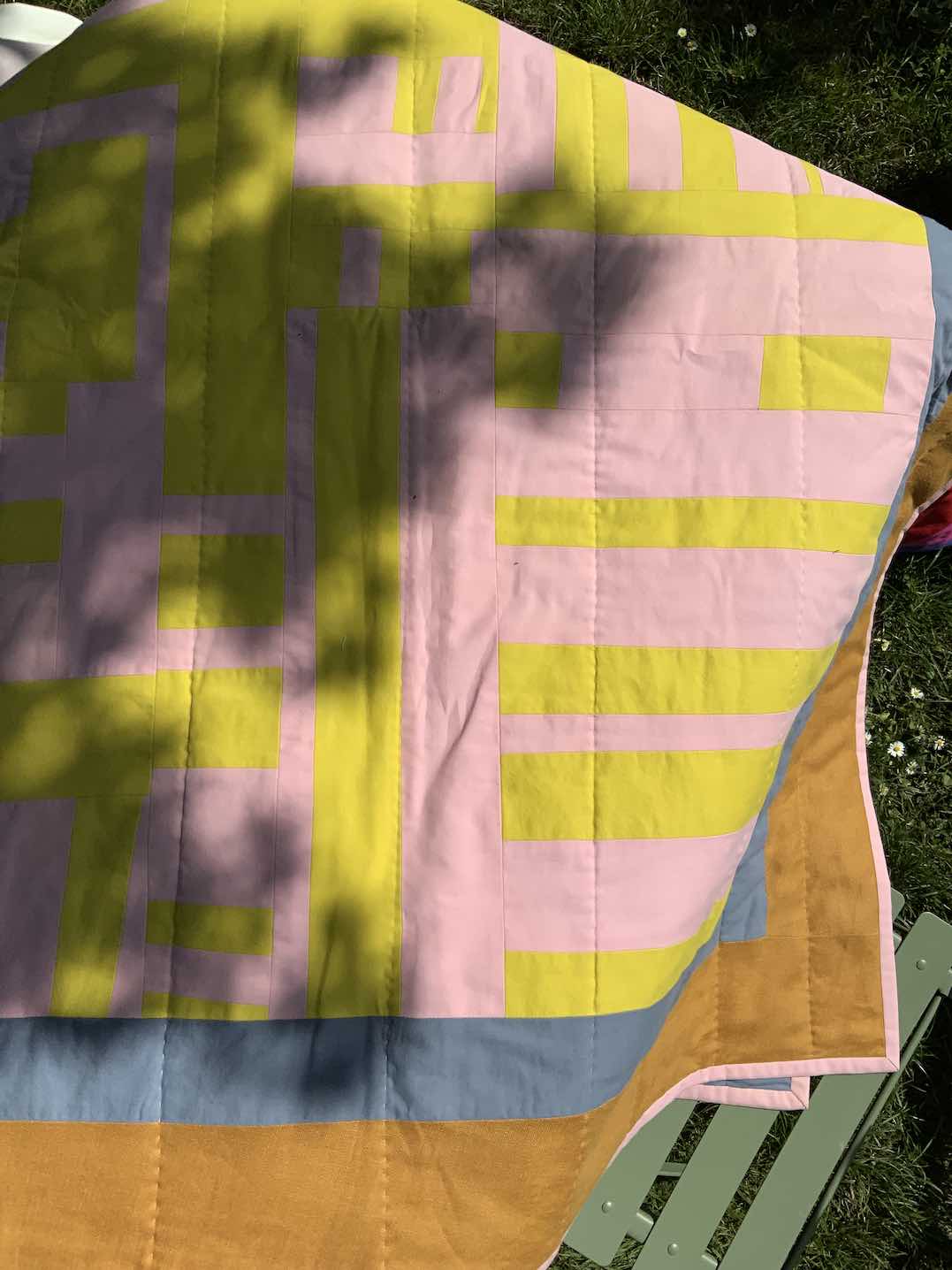 Quiltdecke citron/rosa