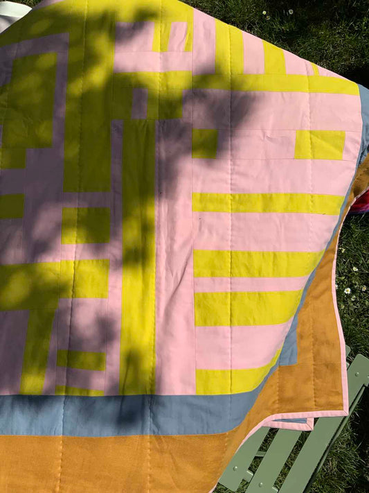 Quiltdecke citron/rosa