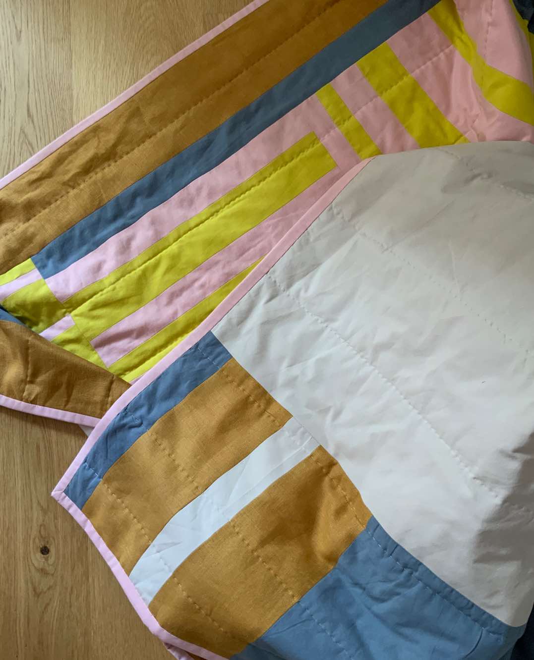 Quiltdecke citron/rosa