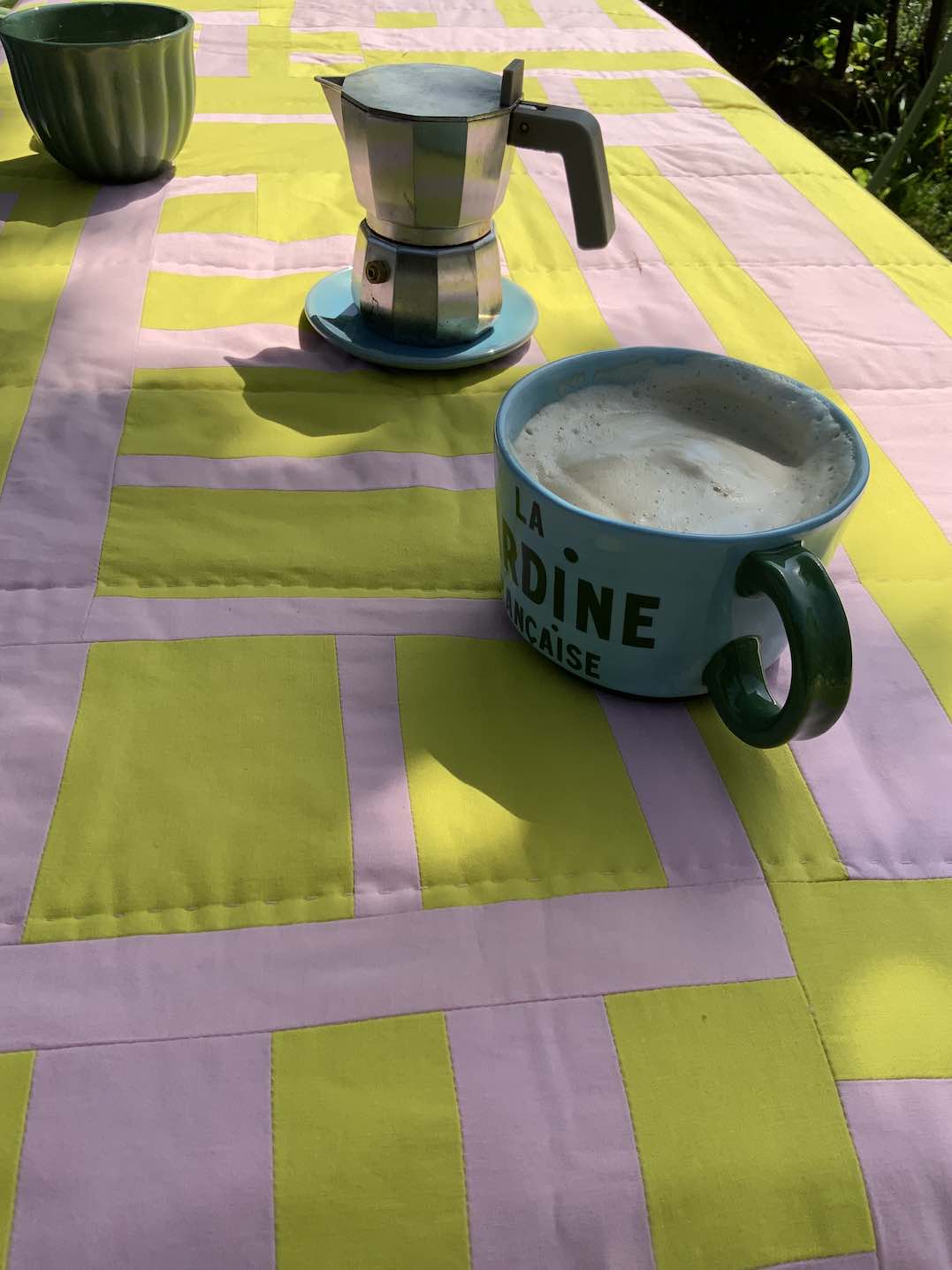 Quiltdecke citron/rosa