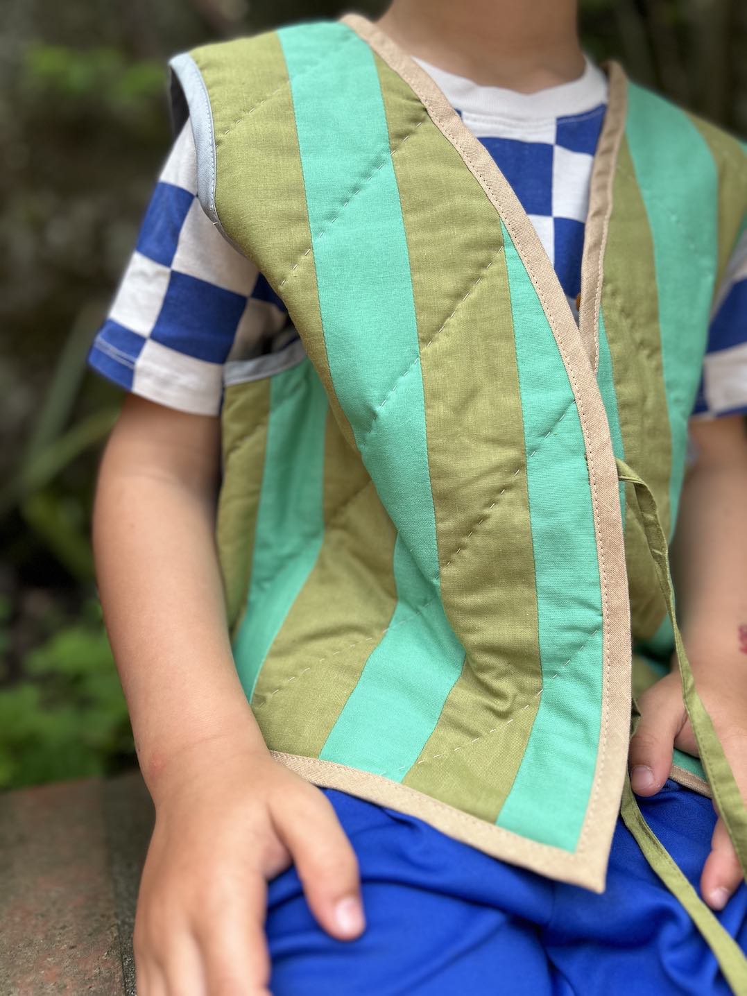 Quilt Weste - Streifen grün/oliv