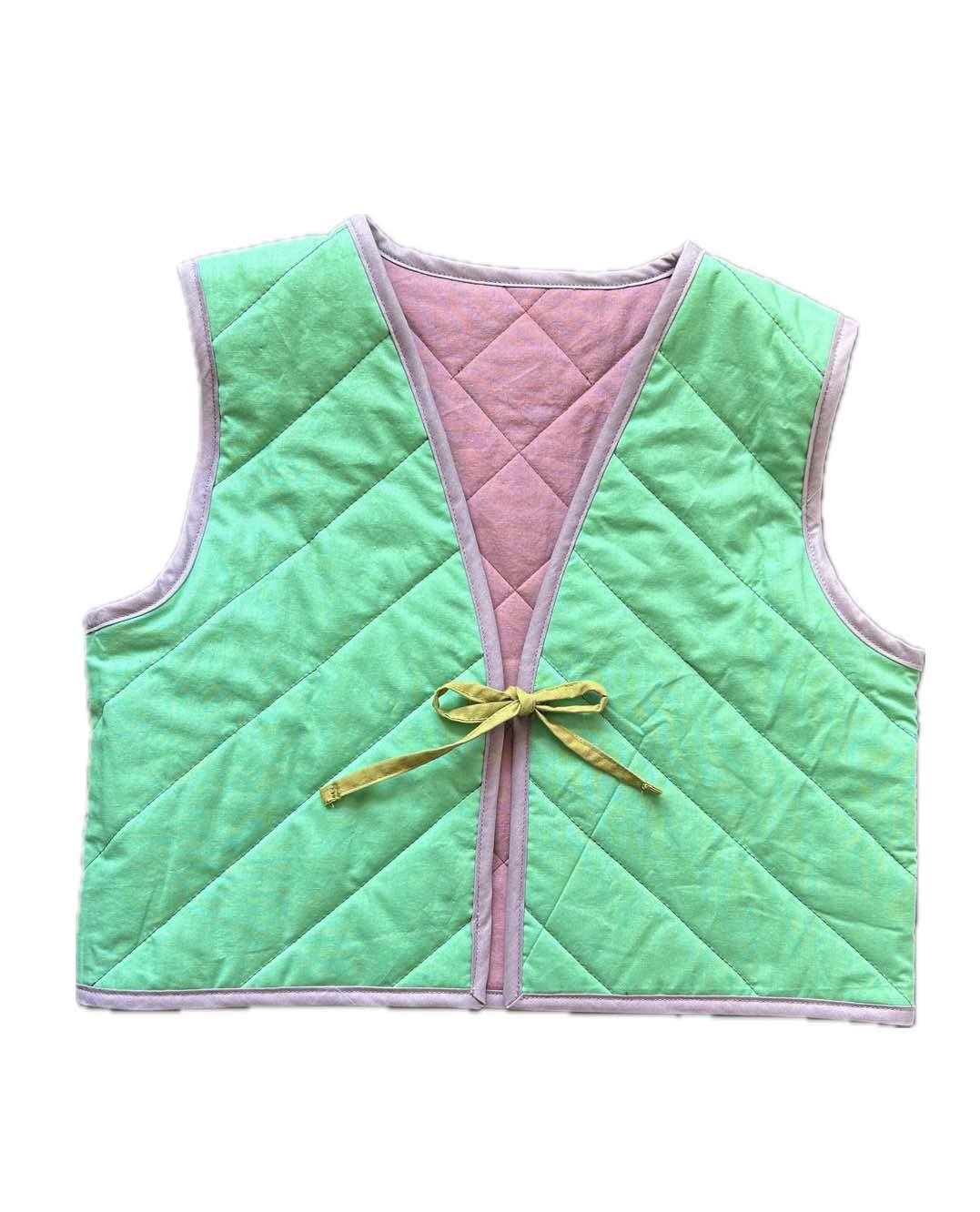 Quilt Weste - Streifen oliv/pflaume