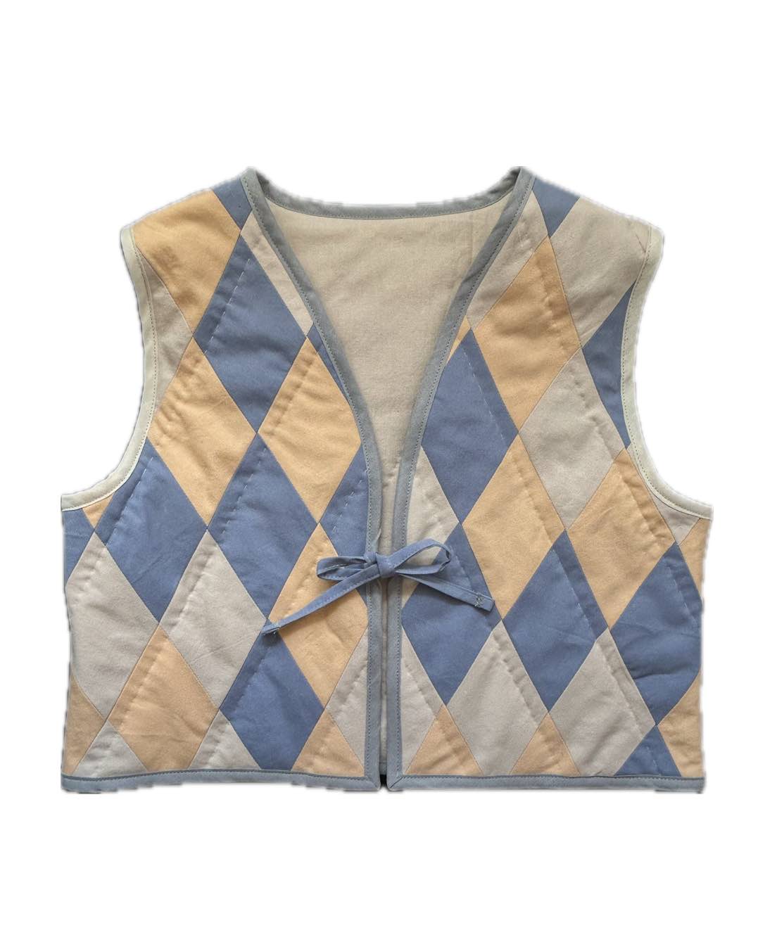 Quilt Weste - Rauten blau/creme/peach